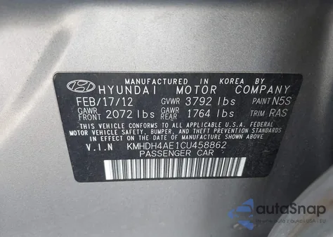 2012 Hyundai Elantra Gls/Limited from USA, damaged, VIN KMHDH4AE1CU458862